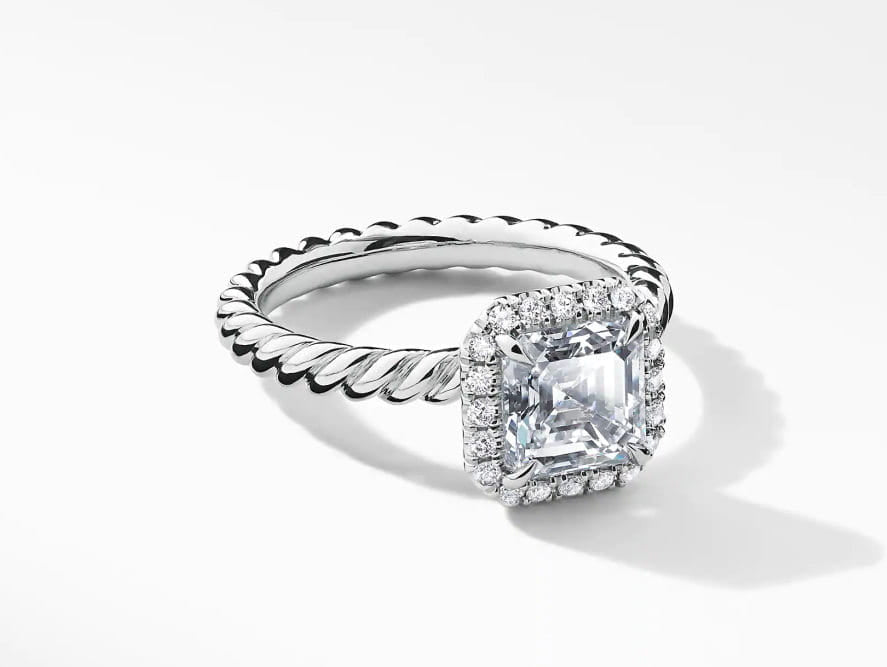 Image via David Yurman - Capri Engagement Ring in Platinum Asscher cut diamond
