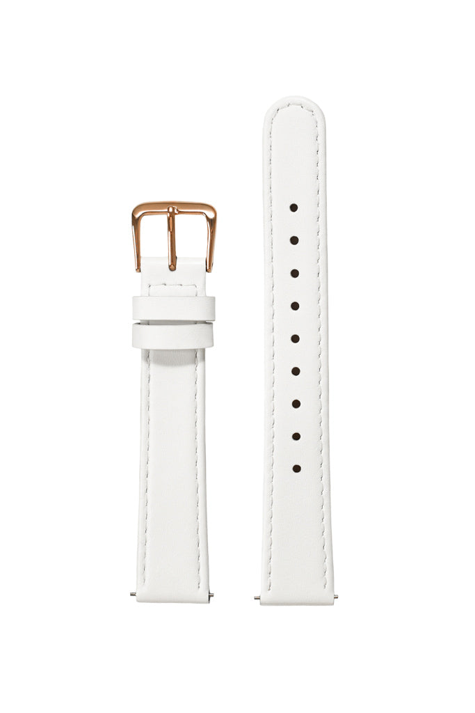 White Leather Strap - Rose Gold Buckle - 16mm