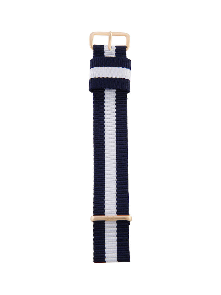 Nato Strap (Blue/White) - Rose Gold Buckle 1