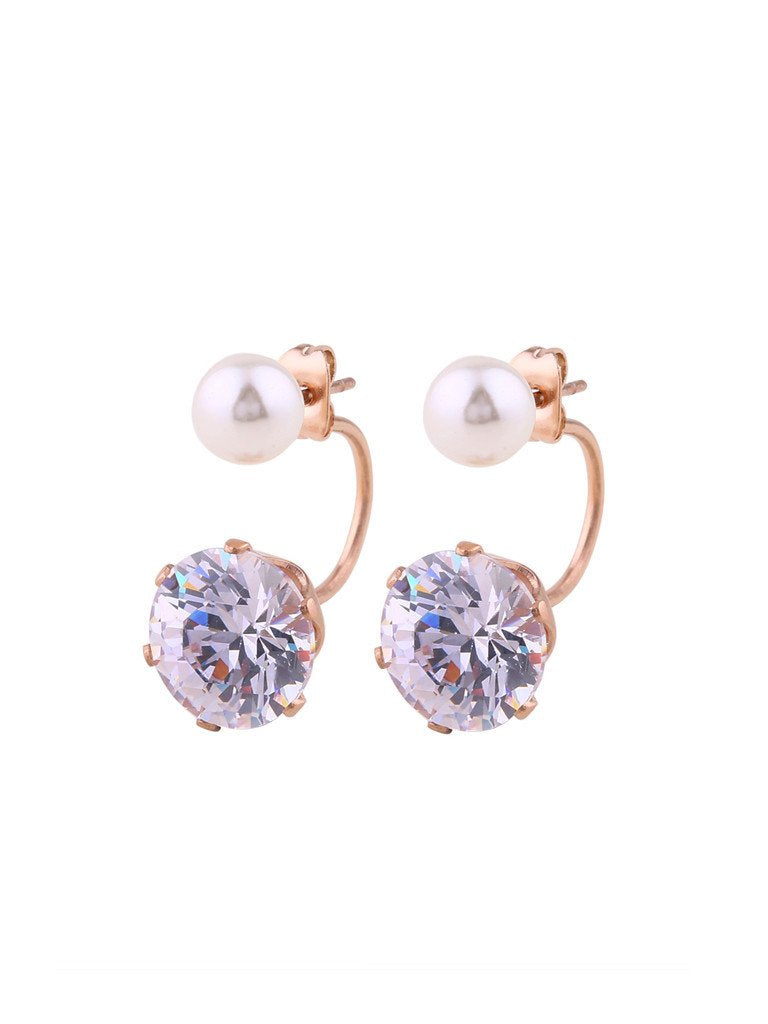 Audrey Swing Pearl Crystal Earrings - Rose Gold